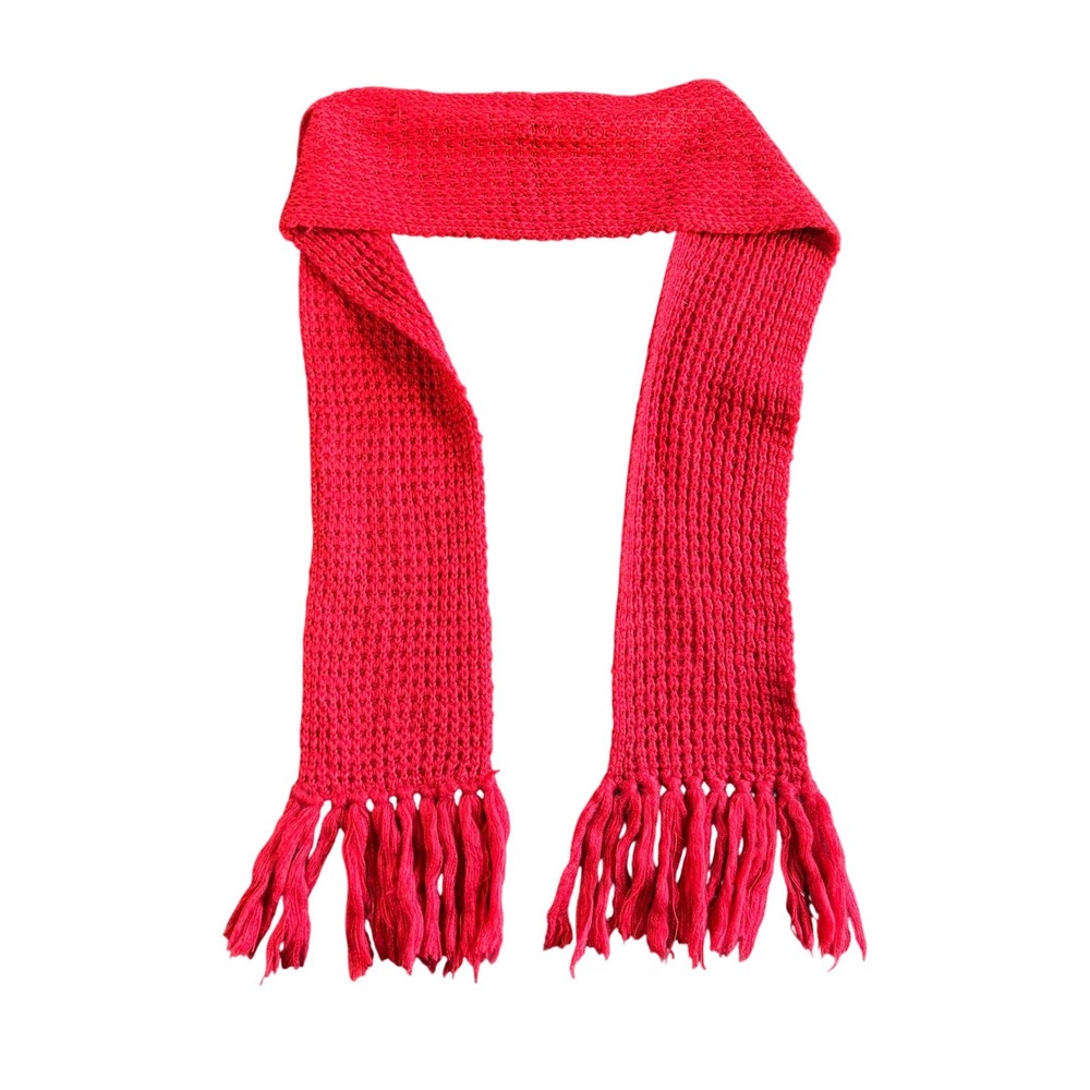 St. Johns Bay Red Chunky Knit Scarf with Fringe Tassels Soft Acrylic Unisex